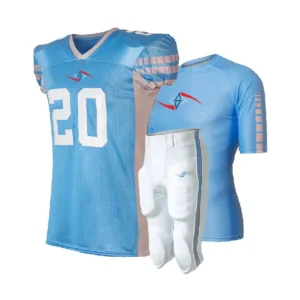 American Football Uniform – Light Blue and White Jersey Set for Game Day