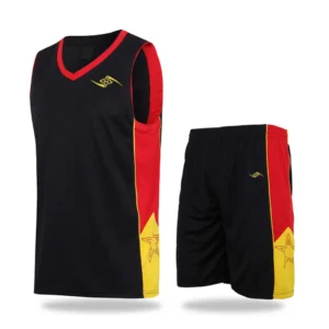 Basketball Uniform – Black, Red, and Yellow Three-Tone Jersey Set