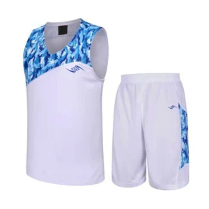 Basketball Uniform – White and Blue Printed Jersey and Shorts