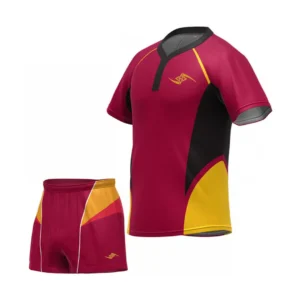 Maroon Rugby Kit – Gold Trim Game Day Uniform for Men