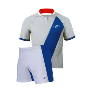 White & Blue Rugby Jersey Set – Asymmetric Shoulder Design